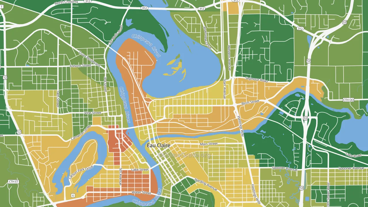 North Side Hill, Eau Claire, WI Map of Robbery Rates