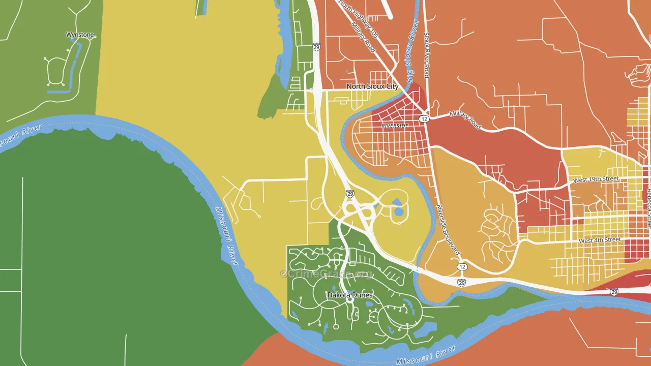 North Sioux City, SD Map of Robbery Rates