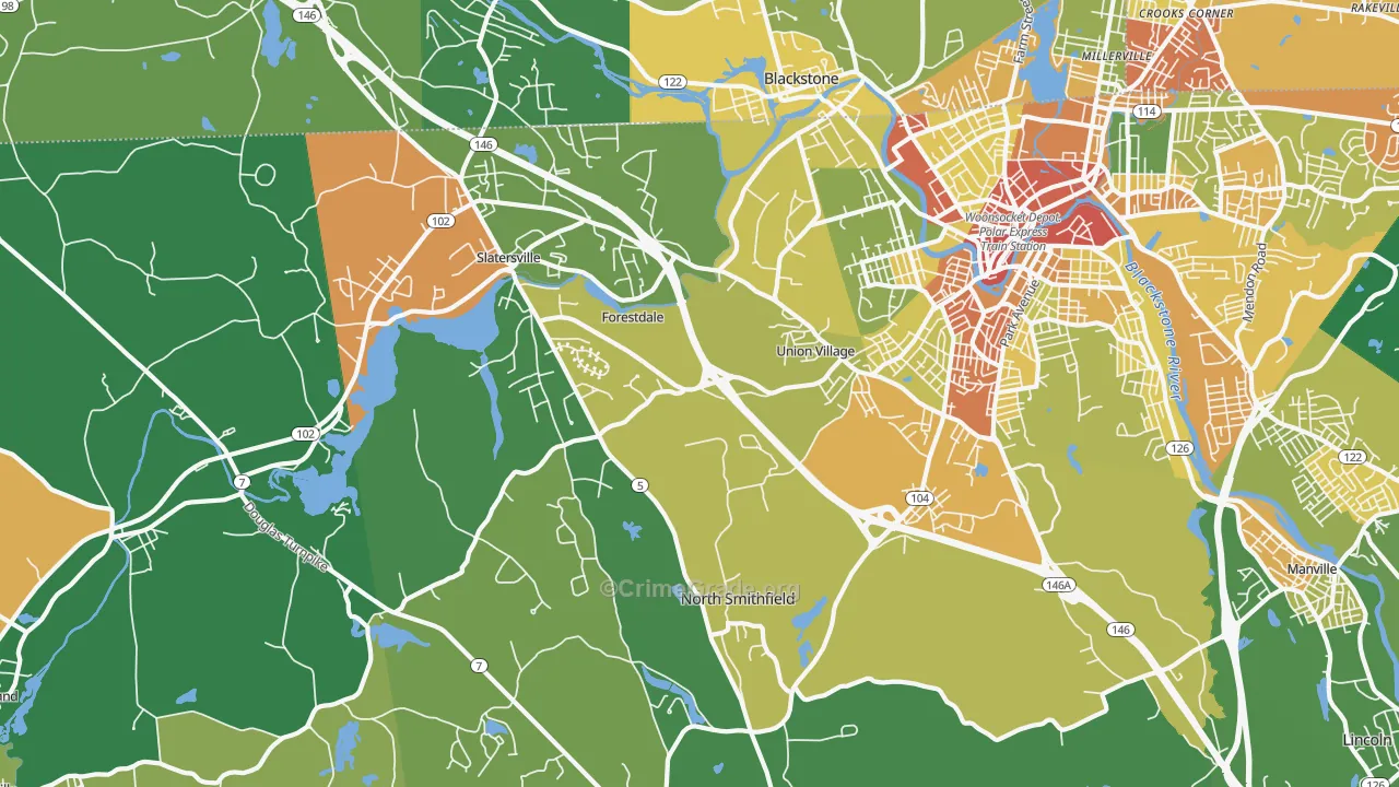 North Smithfield, RI Map of Robbery Rates