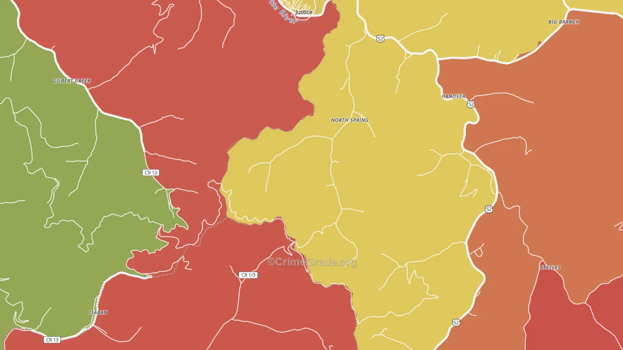 North Spring, WV Map of Robbery Rates