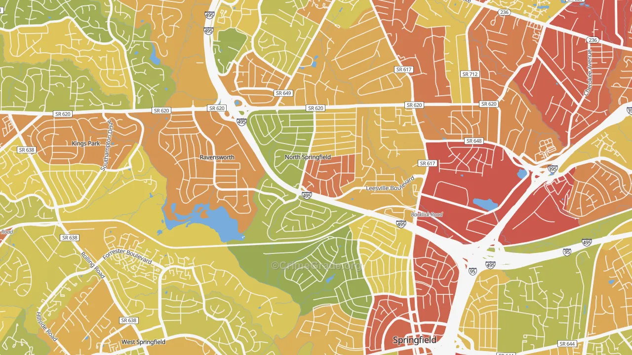 North Springfield, Springfield, VA Map of Robbery Rates