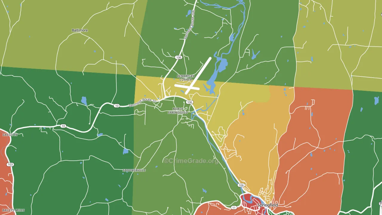 North Springfield, VT Map of Robbery Rates