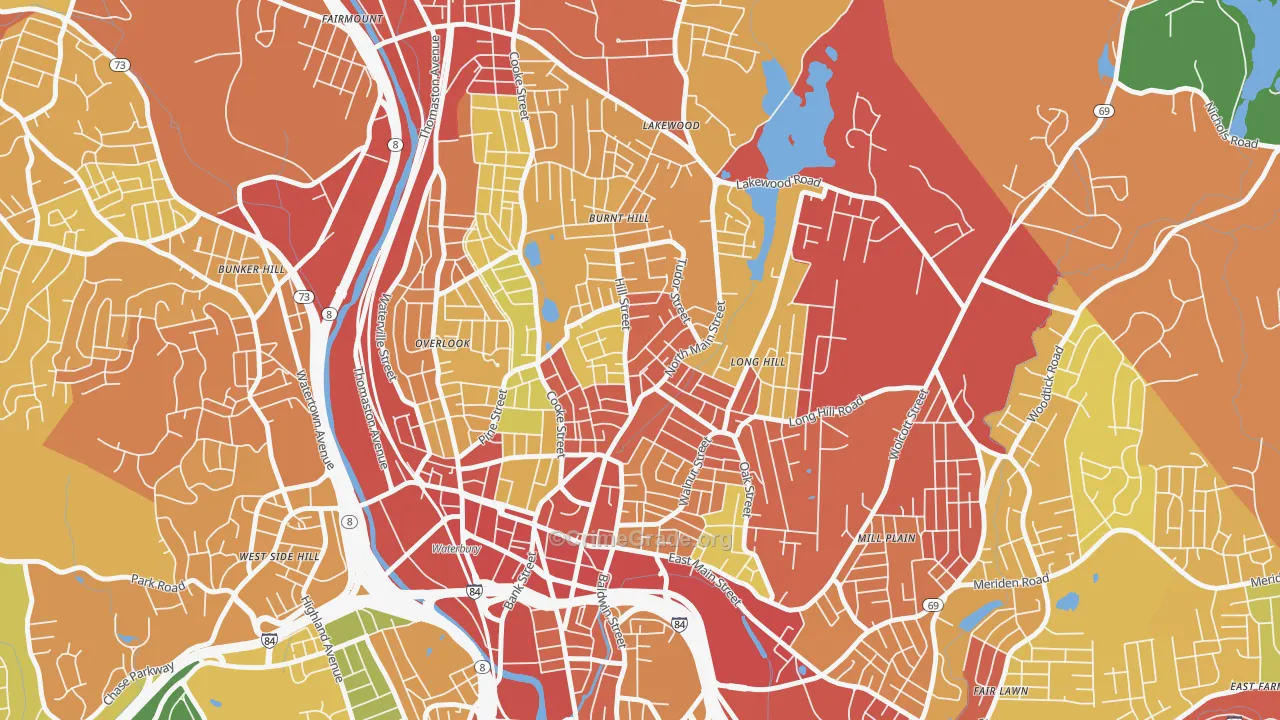 North Square, Waterbury, CT Map of Robbery Rates