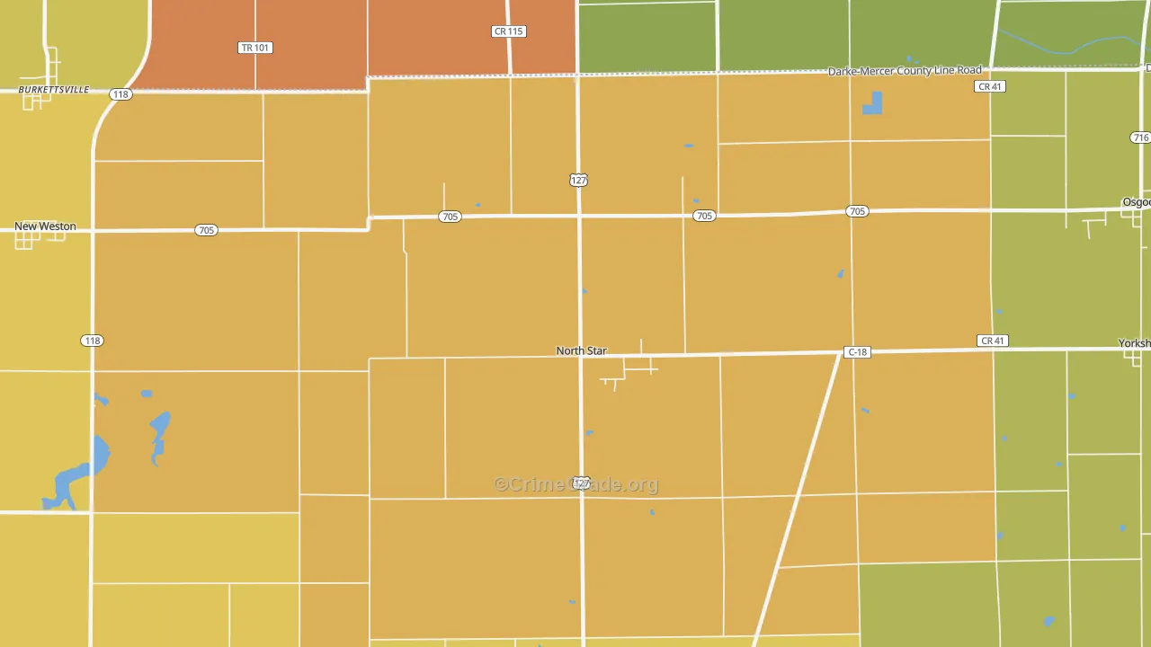 North Star, OH Map of Robbery Rates