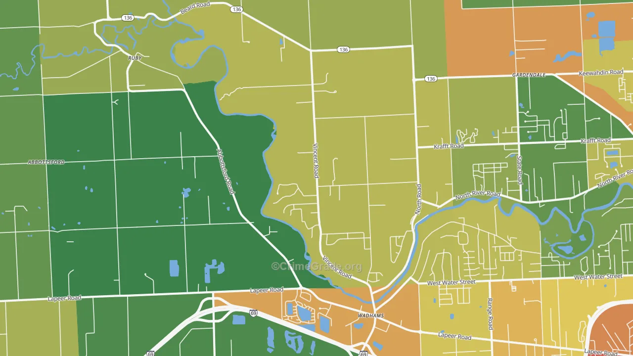 North Street, MI Map of Robbery Rates