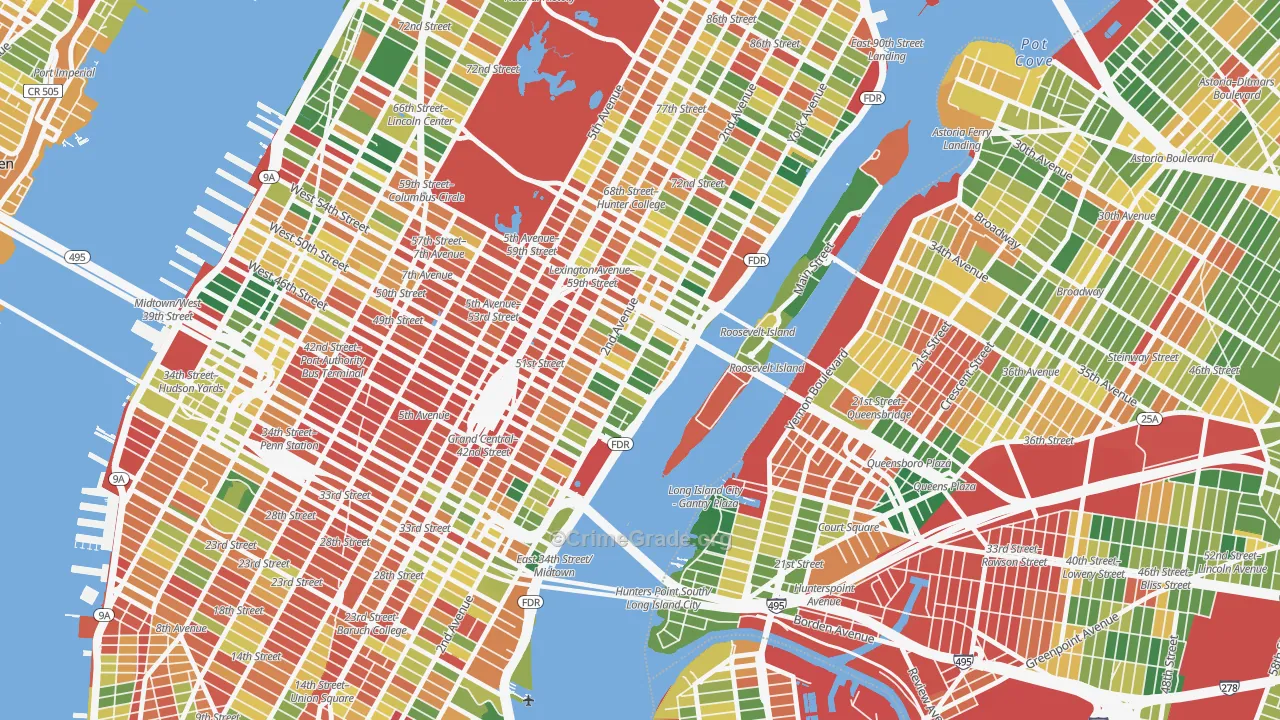 North Sutton Area, Manhattan, NY Map of Robbery Rates