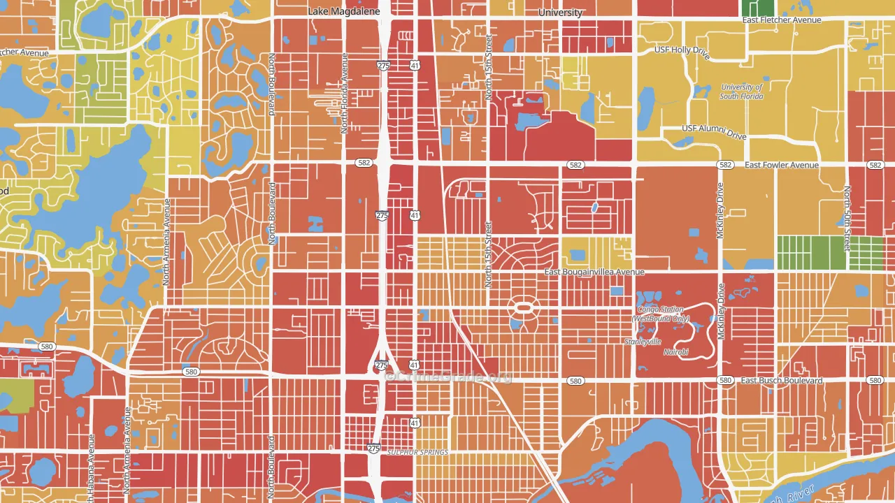 North Tampa, Tampa, FL Map of Robbery Rates