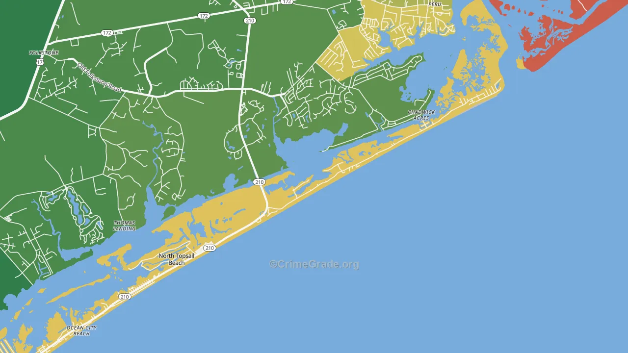 North Topsail Beach, NC Map of Robbery Rates