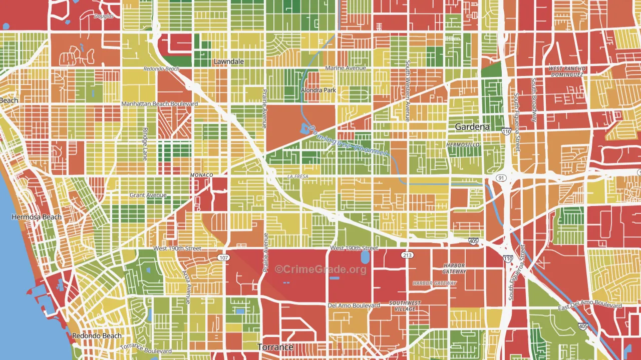 North Torrance, Torrance, CA Map of Robbery Rates