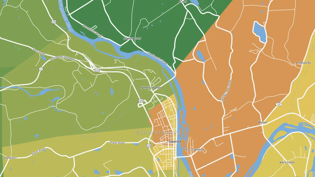 North Towanda, PA Map of Robbery Rates