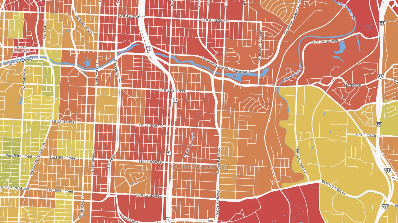 North Town Fork Creek, Kansas City, MO Map of Robbery Rates