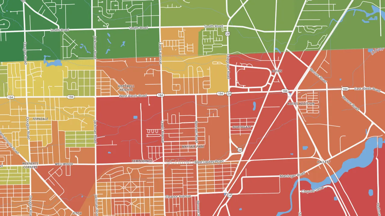 North Towne, Toledo, OH Map of Robbery Rates