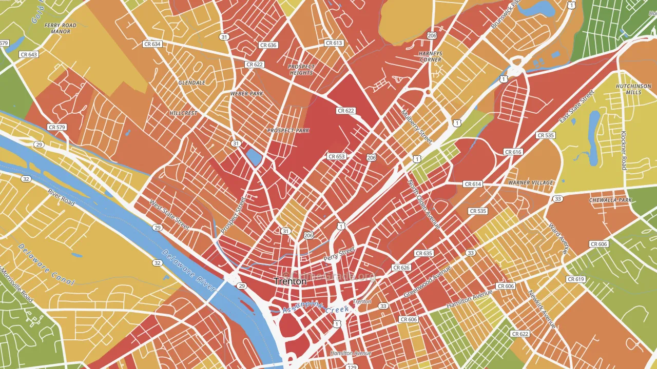 North Trenton, Trenton, NJ Map of Robbery Rates