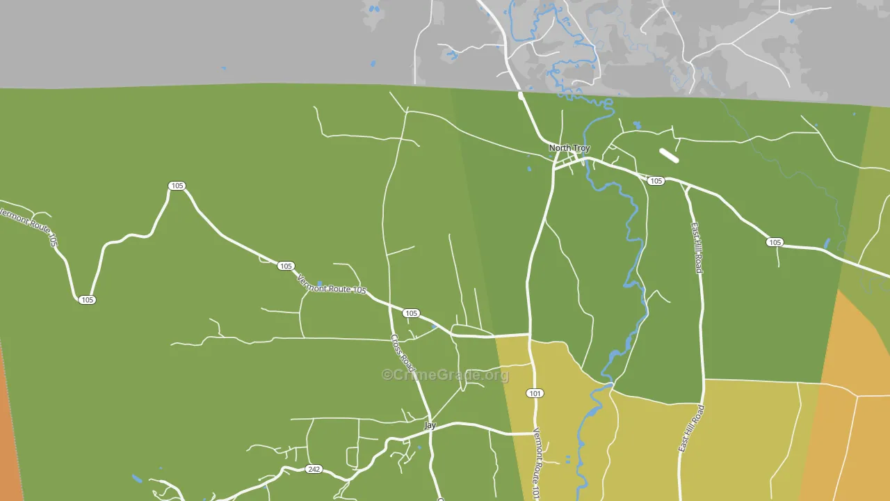 North Troy, VT Map of Robbery Rates