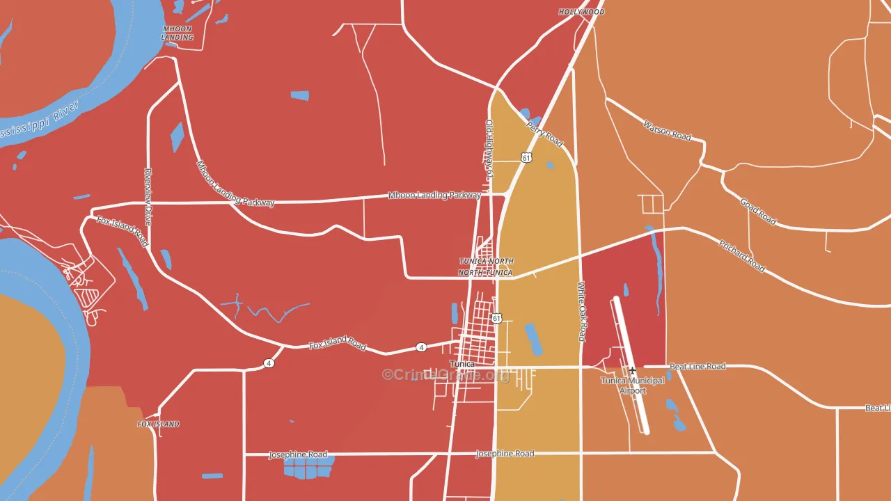 North Tunica, MS Map of Robbery Rates