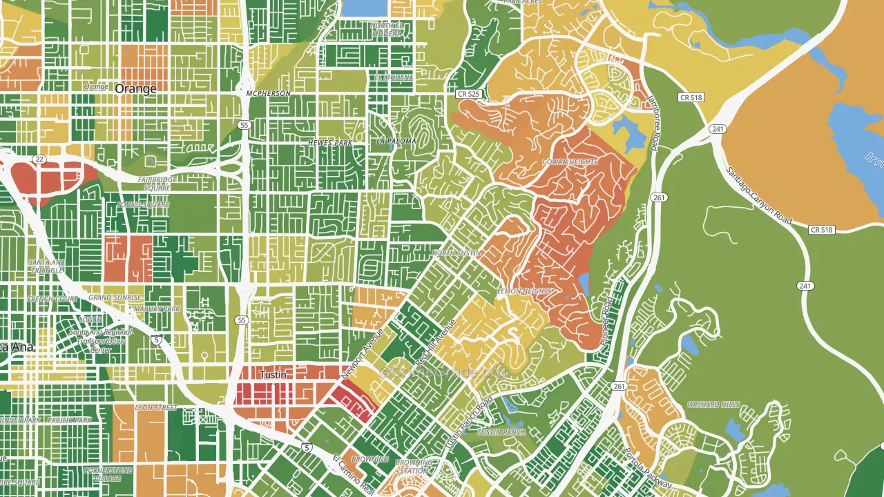 North Tustin, CA Map of Robbery Rates