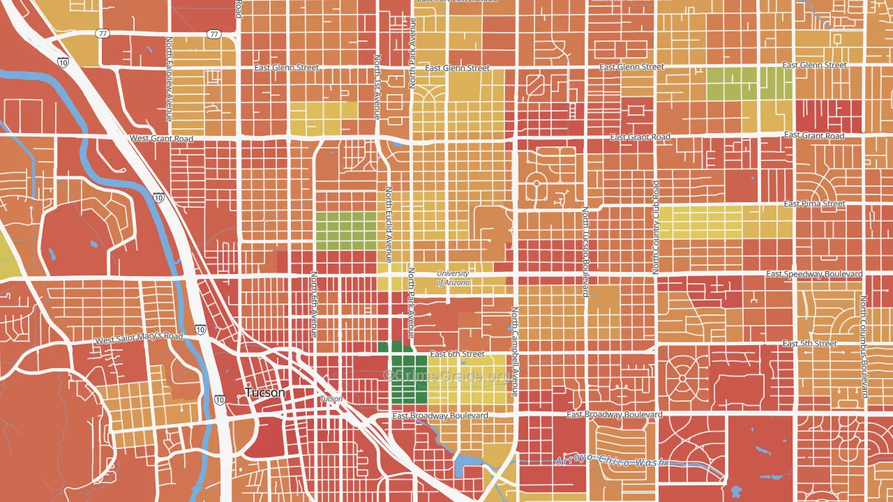 North University, Tucson, AZ Map of Robbery Rates