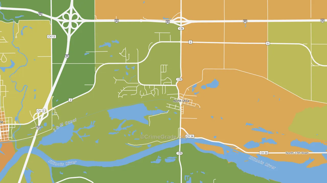 North Utica, IL Map of Robbery Rates
