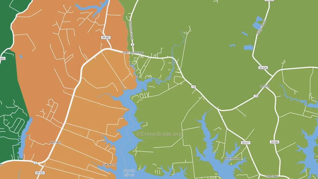 North, VA Map of Robbery Rates