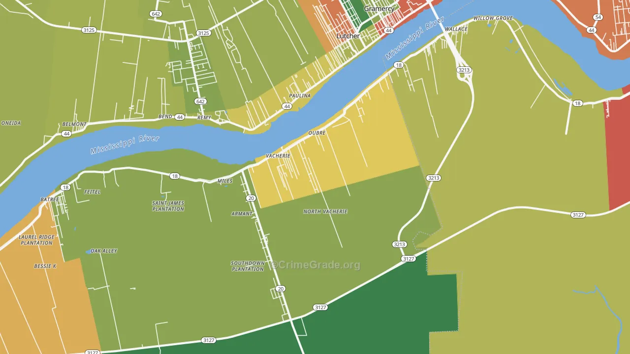 North Vacherie, LA Map of Robbery Rates