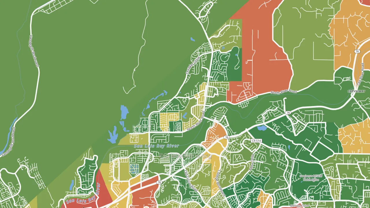 North Valley San Diego, Oceanside, CA Map of Robbery Rates