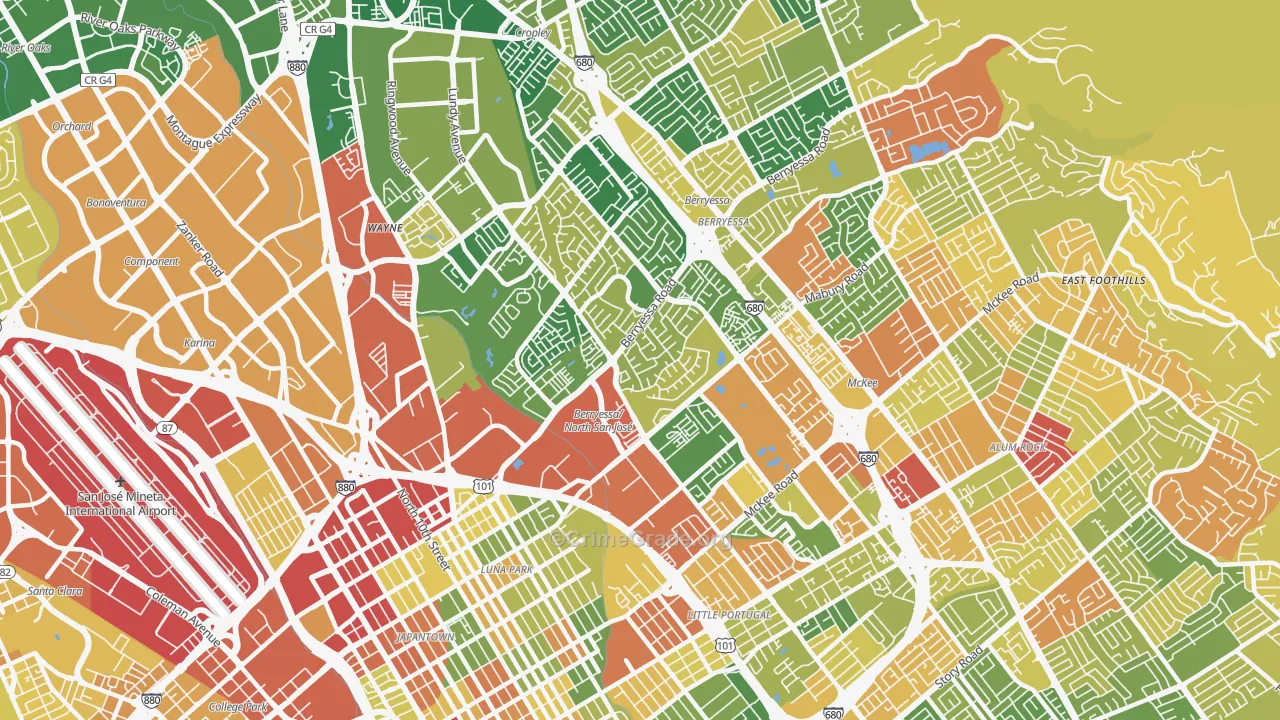 North Valley, San Jose, CA Map of Robbery Rates