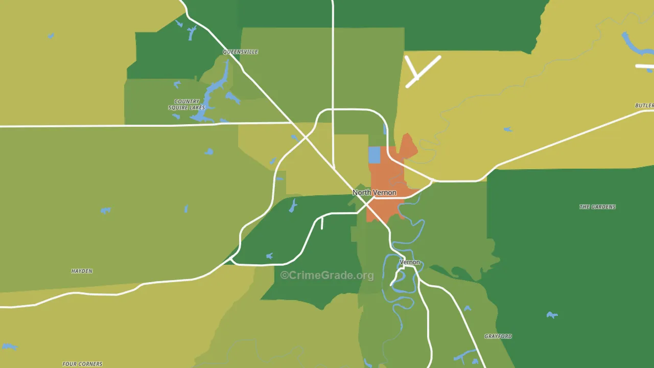 North Vernon, IN Map of Robbery Rates
