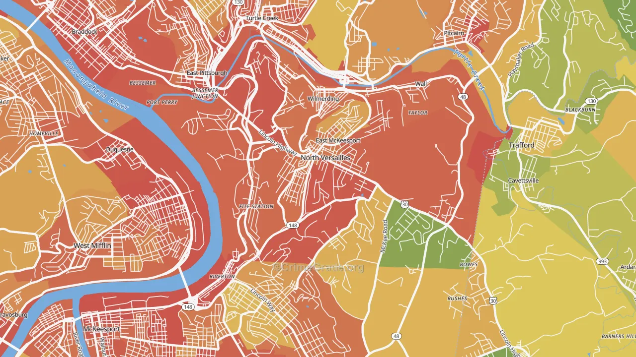 North Versailles, PA Map of Robbery Rates