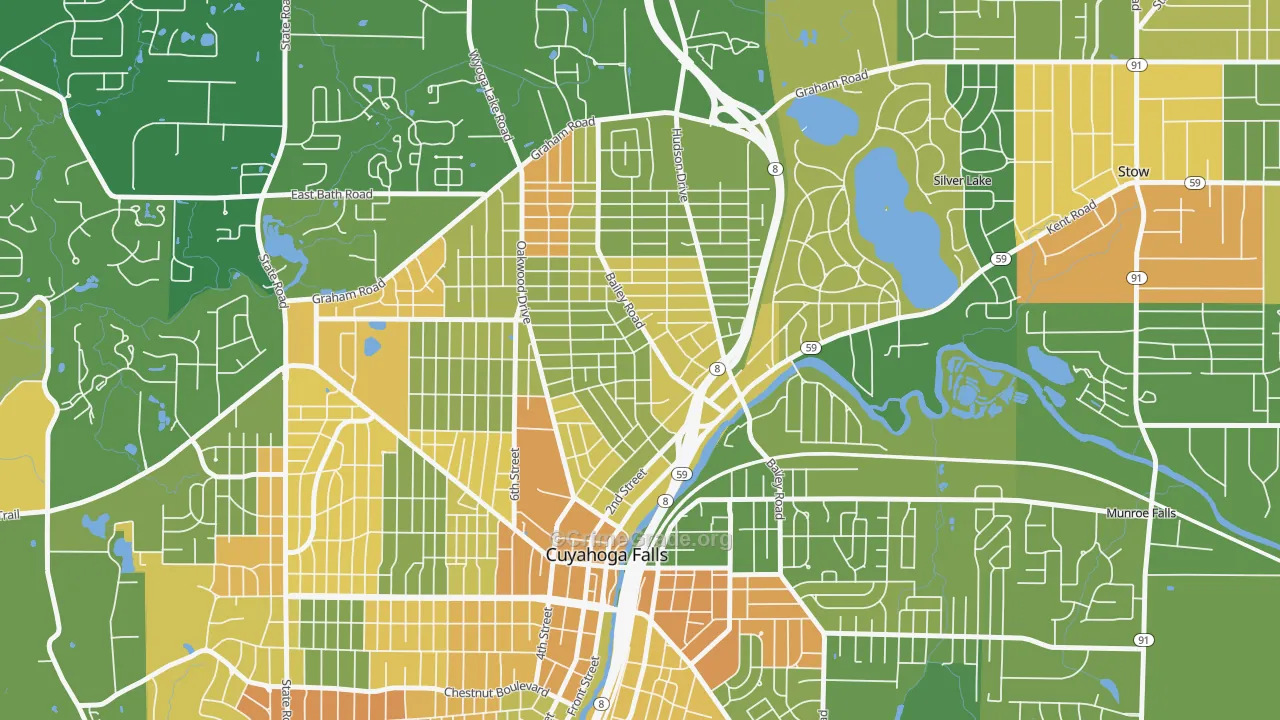 North Village, Cuyahoga Falls, OH Map of Robbery Rates