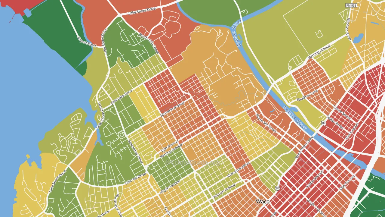 North Waco, Waco, TX Map of Robbery Rates
