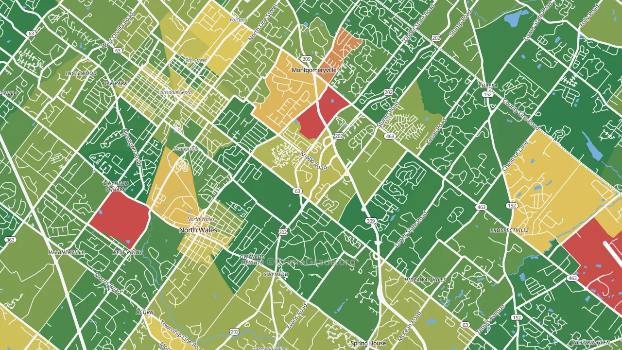 North Wales, PA Map of Robbery Rates