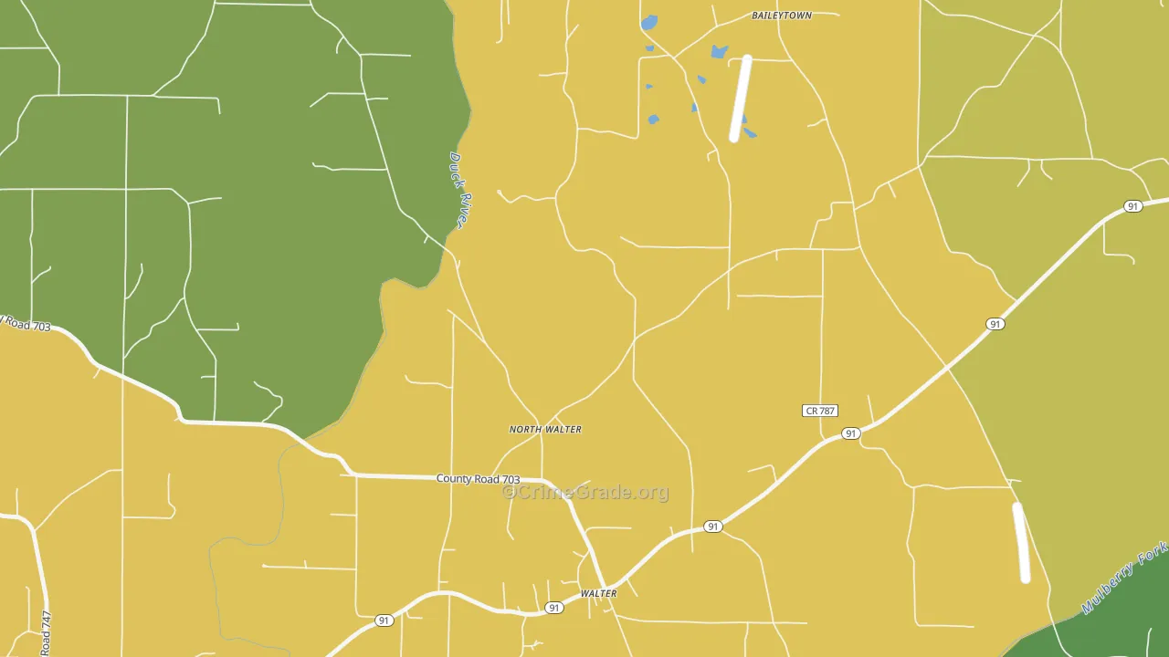 North Walter, AL Map of Robbery Rates