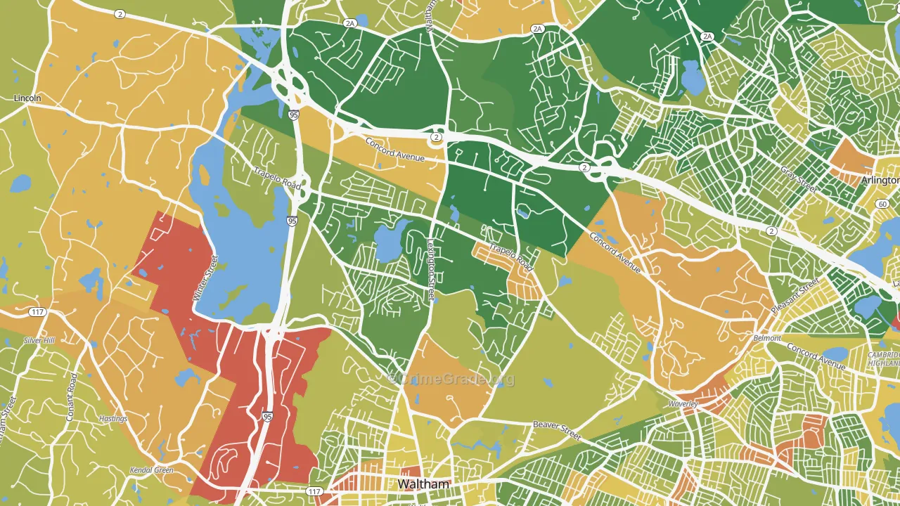 North Waltham, Waltham, MA Map of Robbery Rates