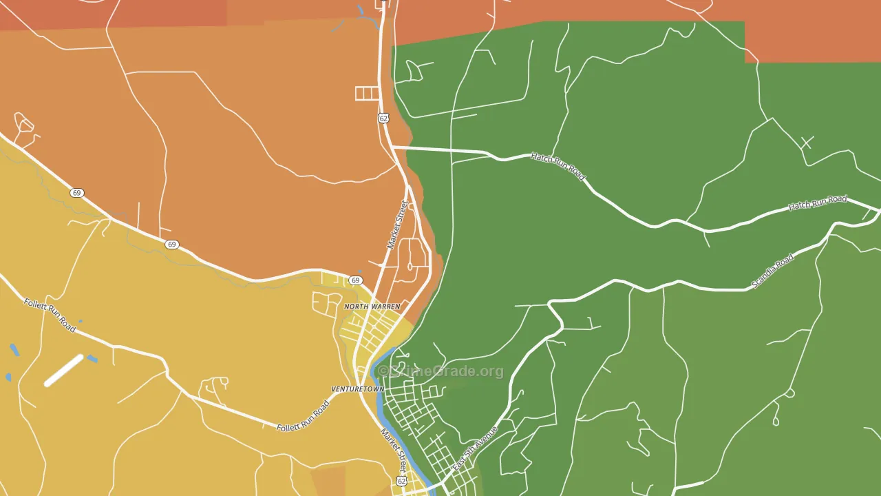 North Warren, PA Map of Robbery Rates