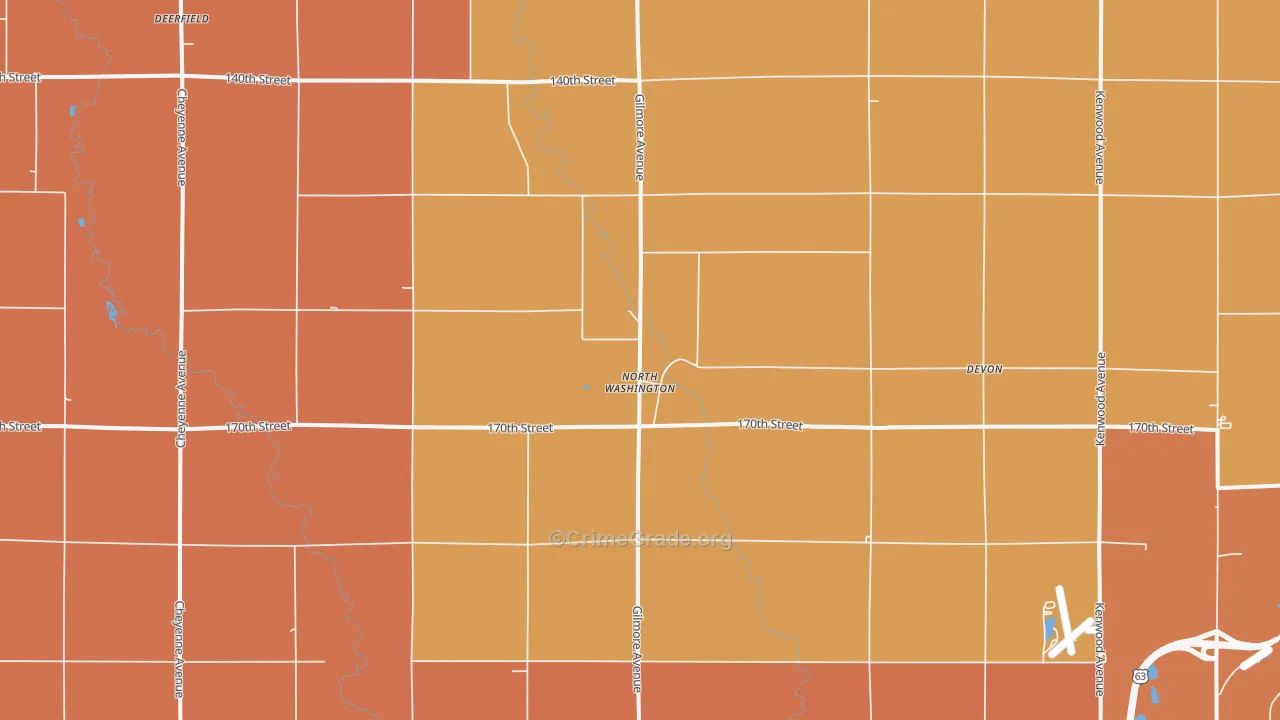 North Washington, IA Map of Robbery Rates