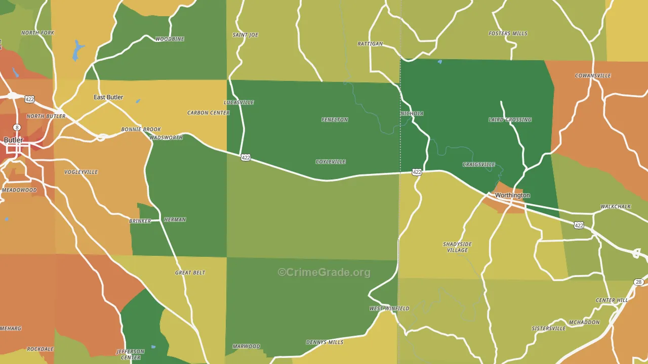 North Washington, PA Map of Robbery Rates