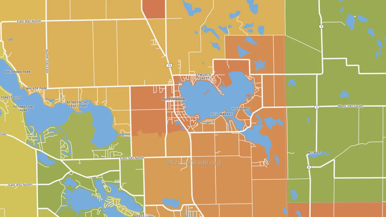 North Webster, IN Map of Robbery Rates