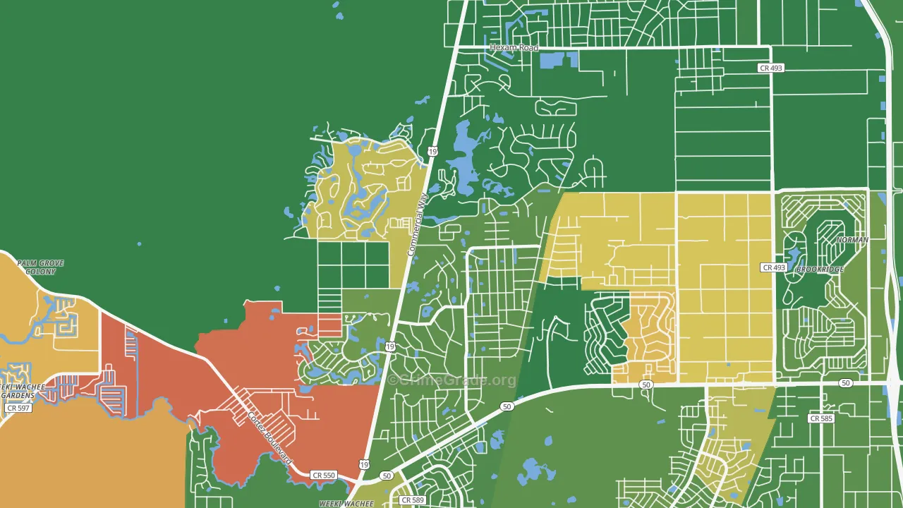 North Weeki Wachee, FL Map of Robbery Rates