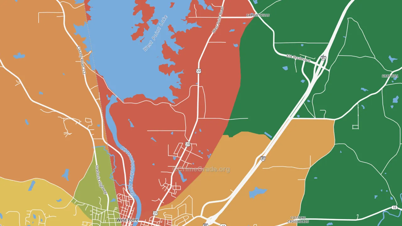 North West Point, GA Map of Robbery Rates
