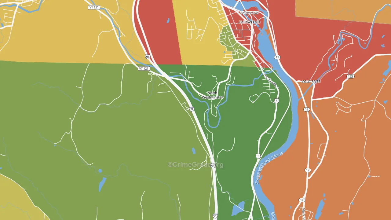 North Westminster, VT Map of Robbery Rates