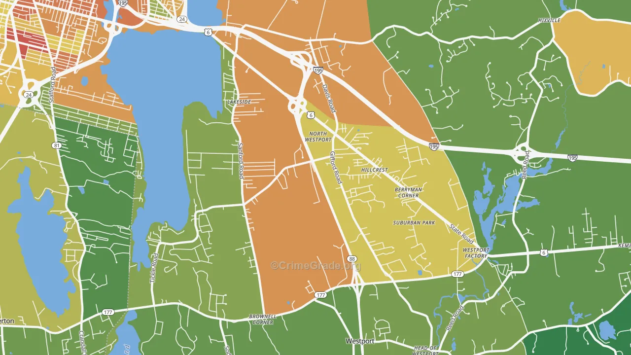 North Westport, MA Map of Robbery Rates