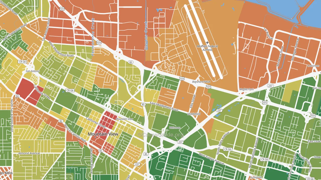 North Whisman, Mountain View, CA Map of Robbery Rates