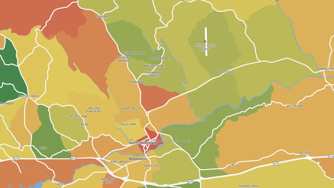 North Wilkesboro, NC Map of Robbery Rates