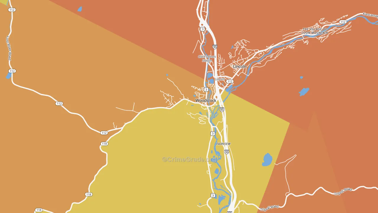 North Woodstock, NH Map of Robbery Rates