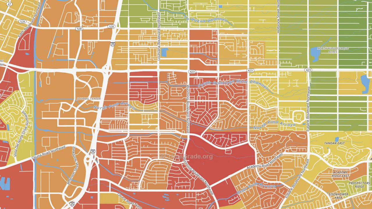 North Wyoming, Albuquerque, NM Map of Robbery Rates