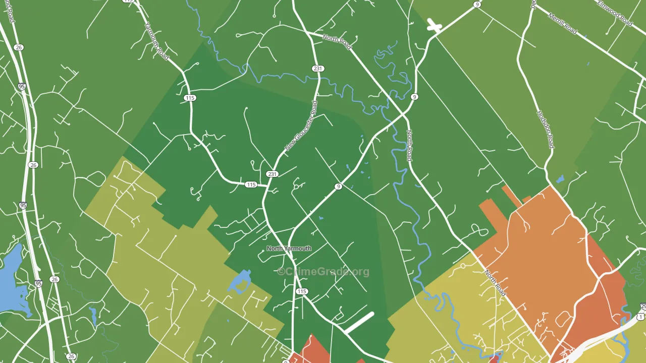North Yarmouth, ME Map of Robbery Rates