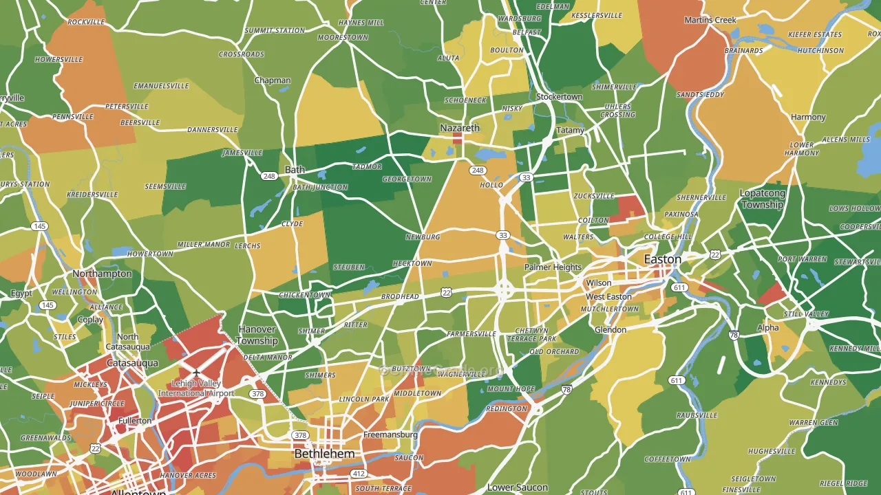 Northampton County, PA Map of Robbery Rates