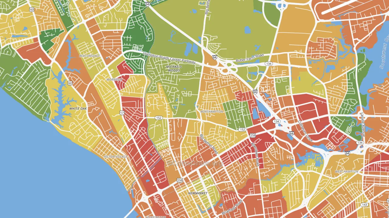 Northampton, Hampton, VA Map of Robbery Rates