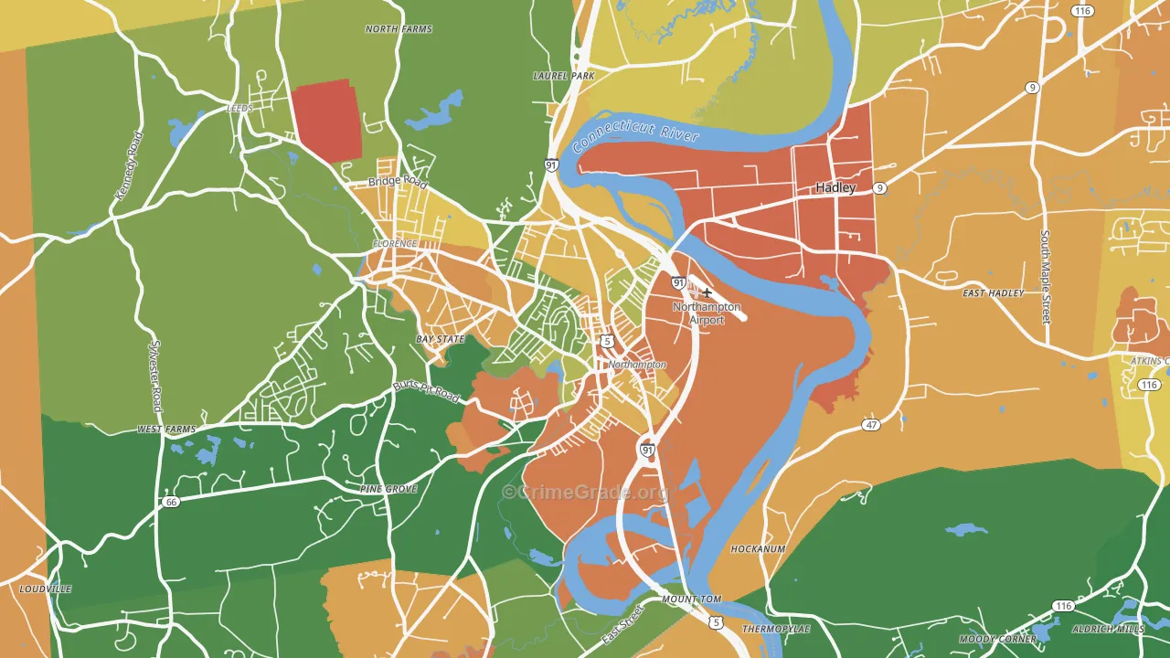 Northampton, MA Map of Robbery Rates
