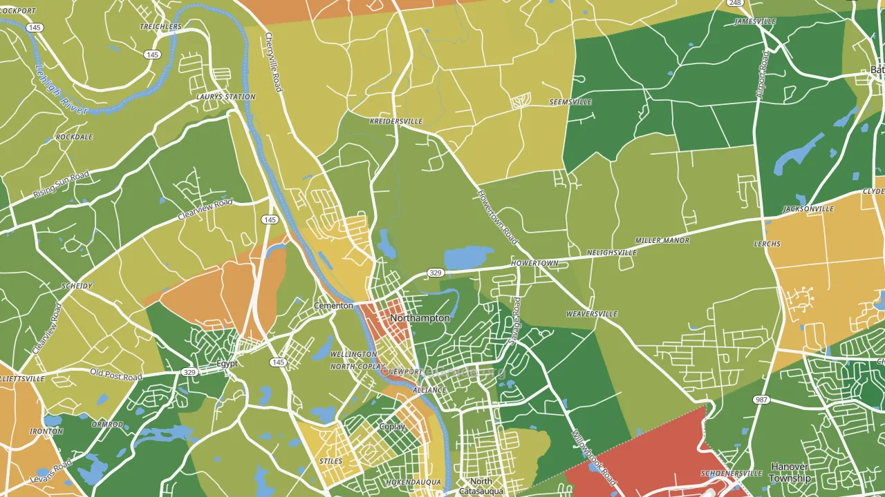 Northampton, PA Map of Robbery Rates